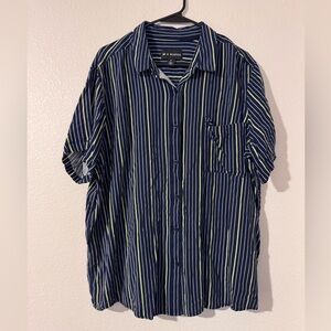 Wildfang Navy and Yellow Striped Shirt Size 1X